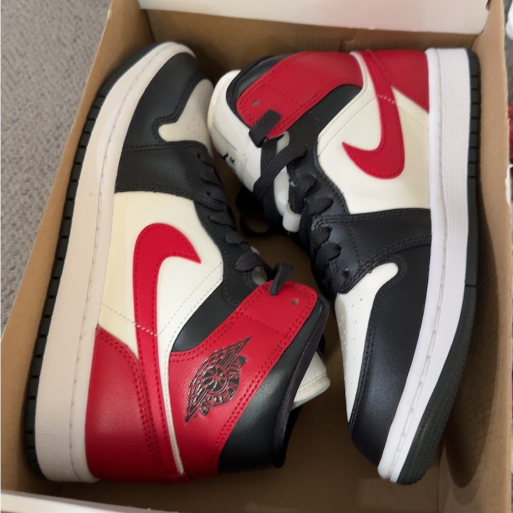 Nike Air Jordan 1 Mid Black Red White Shoes
